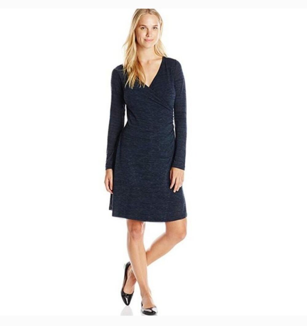 prAna Charcoal Gray Nadia Long Sleeve Faux Wrap Wool Blend Dress NWT, Size Small